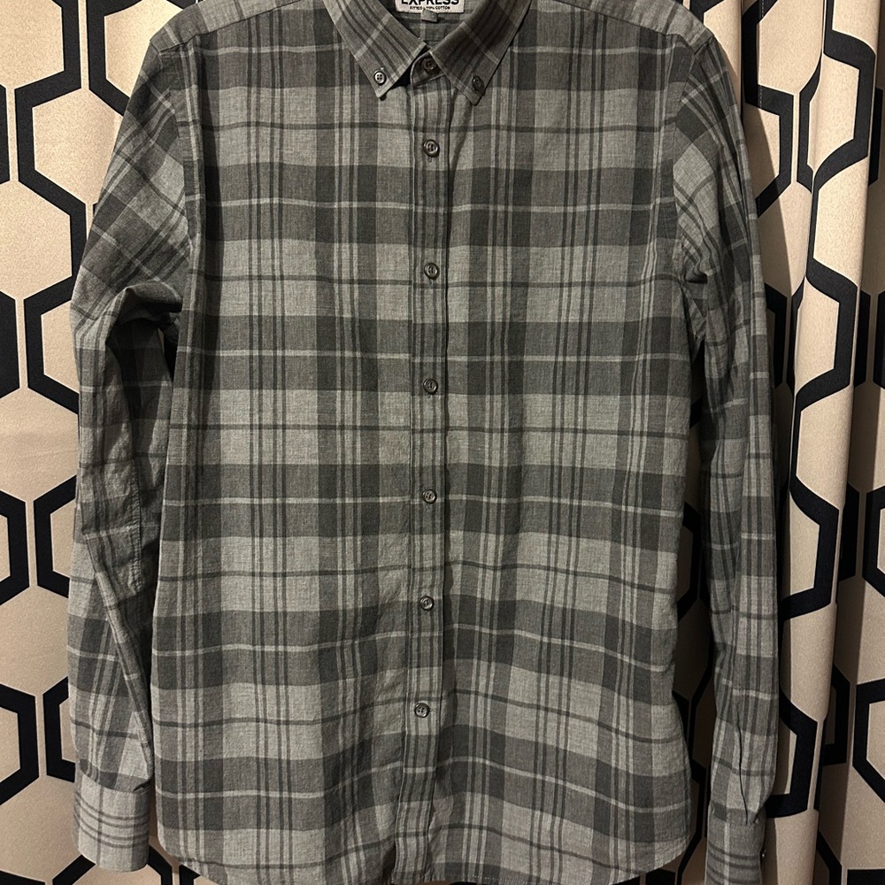 Express Gray Charcoal Check Men's Fitted Shirt